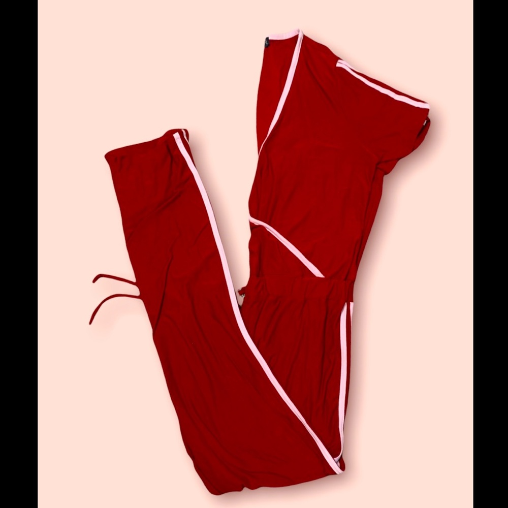 Burgundy Jumpsuit w/ side Stripes